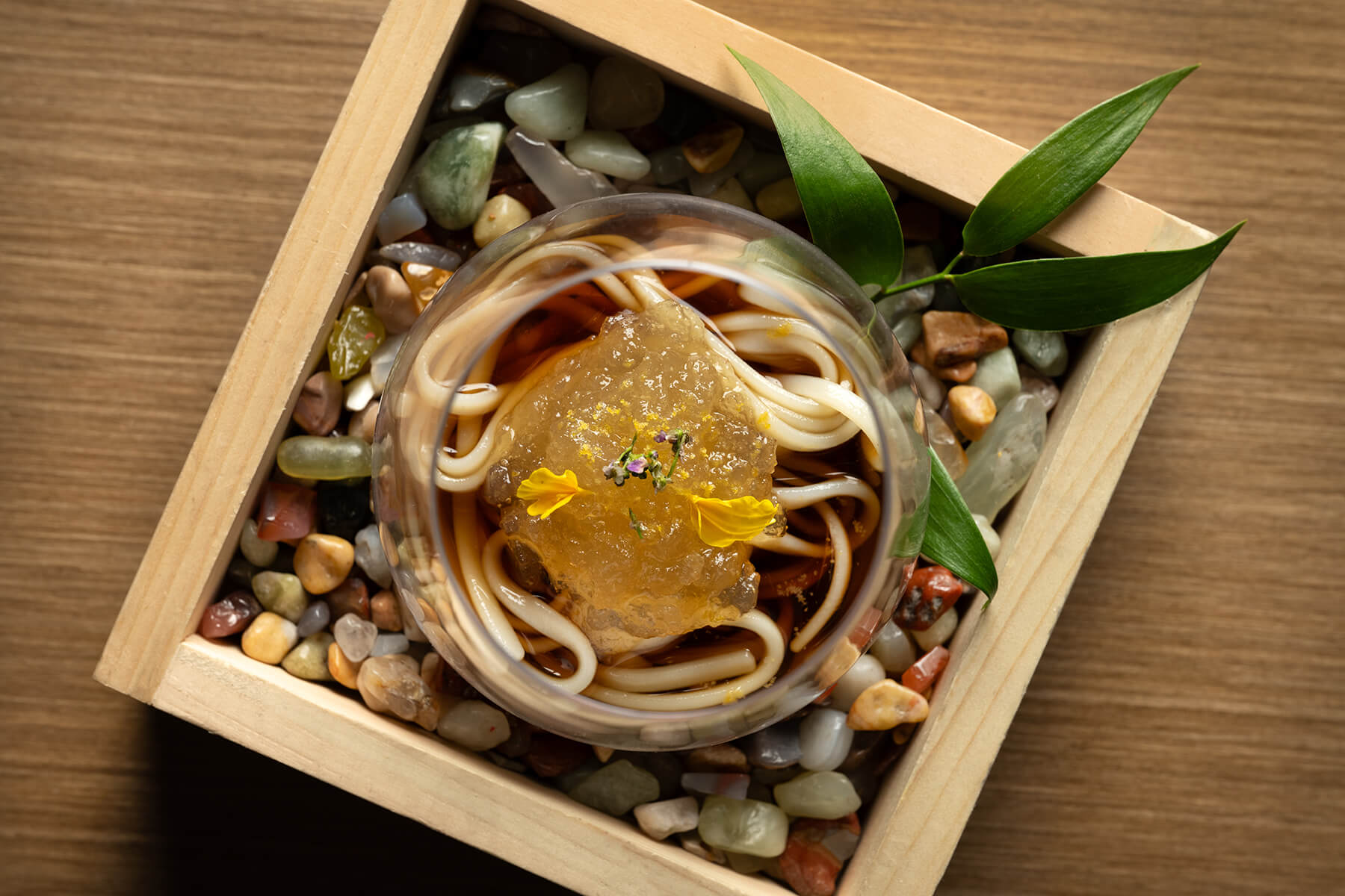 Cold Sanuki udon palate cleanser in a glass bowl